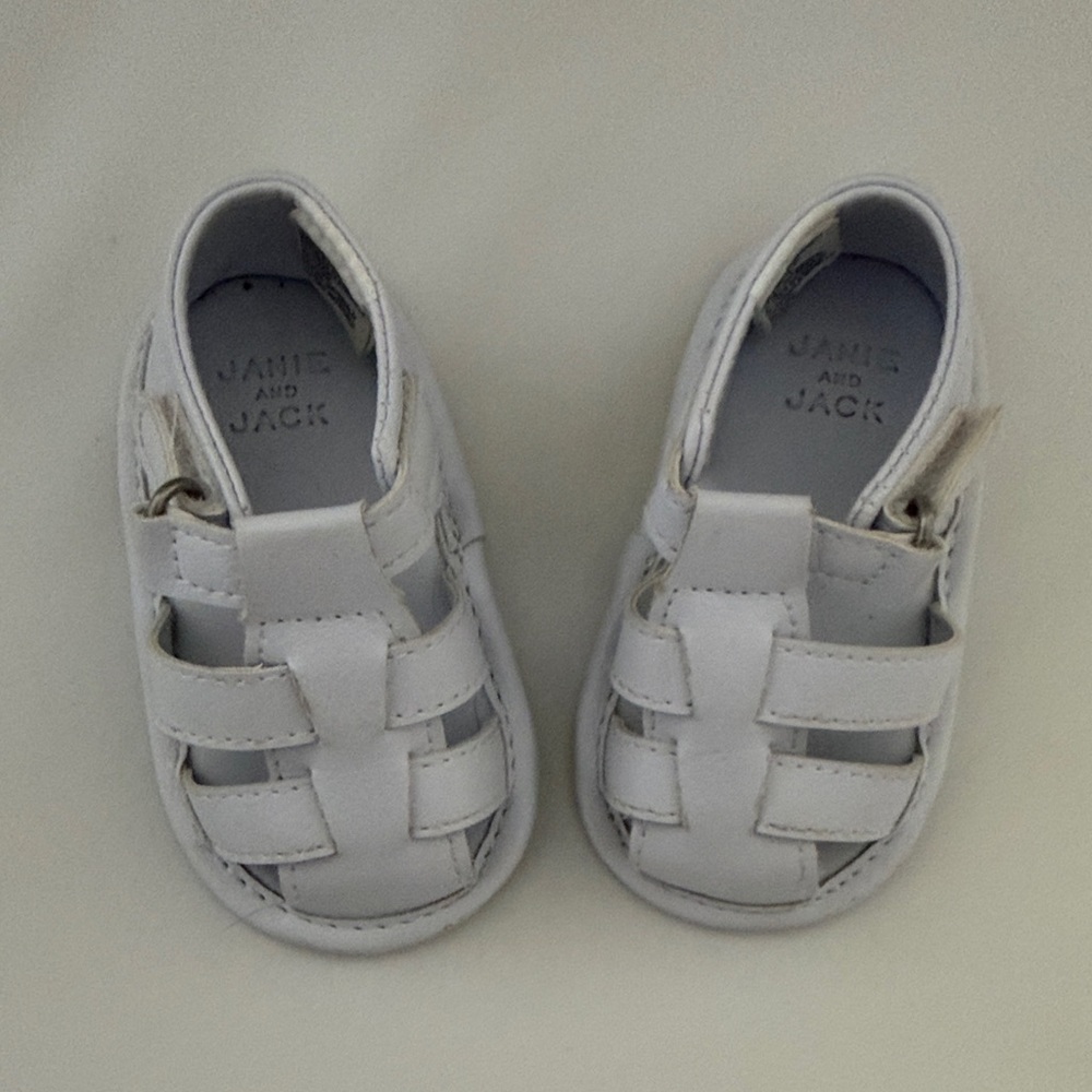 Janie and Jack White Leather Fisherman-Style Baby Sandals